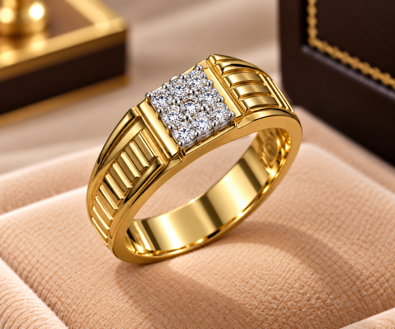 Diamond-Cluster Gold Signet Ring